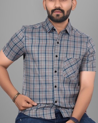 Voroxy Men Checkered Casual Grey Shirt