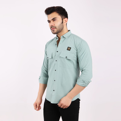 Lionies Men Solid Casual Light Green Shirt
