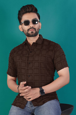 PEARL OCAN Men Self Design Casual Brown Shirt