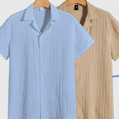 Jenil Fashion Men Striped Casual Light Blue, Cream Shirt(Pack of 2)