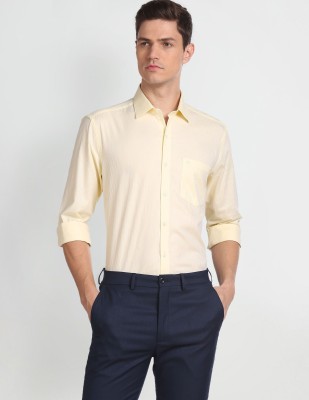 ARROW Men Self Design Formal Yellow Shirt