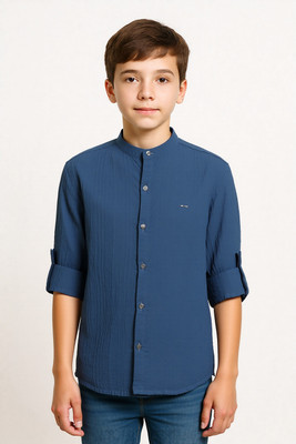 CAVIO Boys Solid Casual Blue Shirt