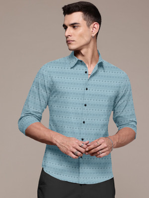 Growwax Men Self Design Casual Green Shirt