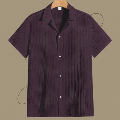Looksky Men Self Design Casual Purple Shirt
