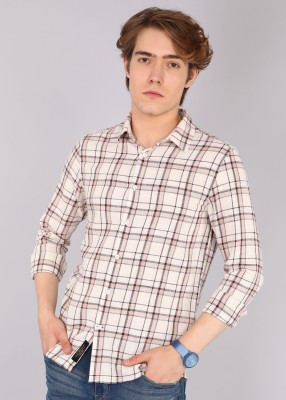 BEING HUMAN Men Checkered Casual Beige Shirt