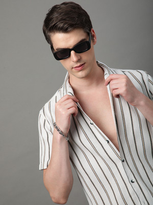 Voroxy Men Striped Casual White Shirt
