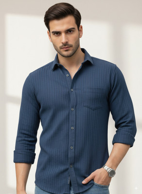 greet fashion Men Solid Casual Dark Blue Shirt