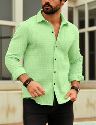 ZONANZA Men Solid Casual Light Green Shirt