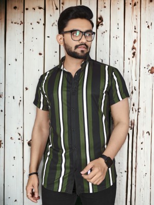 DHAMELIYA ENTERPRISE Men Striped Casual Green, White Shirt