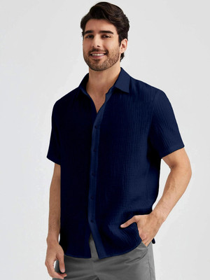 Webric Men Self Design Formal Dark Blue Shirt