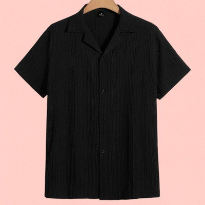 Jenil Fashion Men Self Design Casual Black Shirt