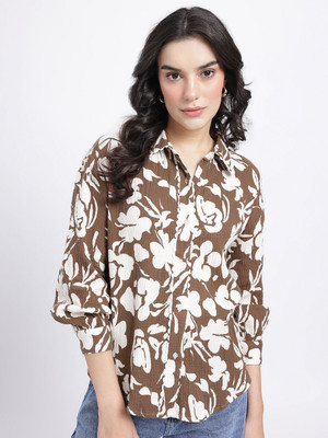 Glitchez Women Printed Casual Brown Shirt