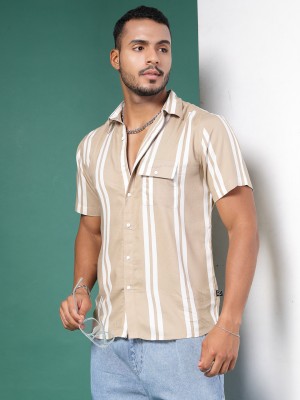 RIGO Men Striped Casual Beige Shirt