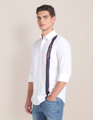 U.S. POLO ASSN. Men Printed, Striped Casual White Shirt