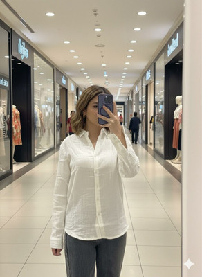 Modernvision Women Self Design Casual White Shirt