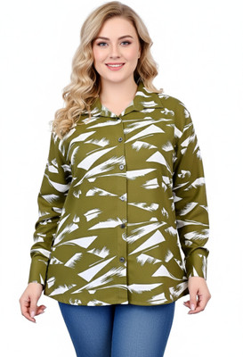 LIME N LEMON Women Printed Casual Green, White Shirt