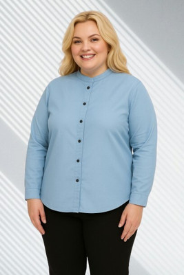 Wingzss Women Solid Casual Blue Shirt