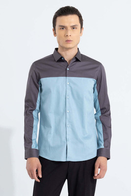 Snitch Men Self Design Casual Blue Shirt