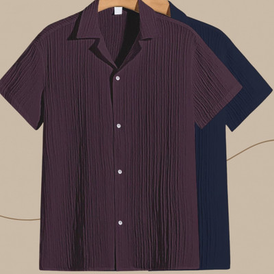 Jenil Fashion Men Self Design Casual Purple, Dark Blue Shirt