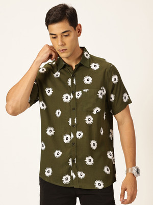 THOMAS SCOTT Men Floral Print Casual Green Shirt
