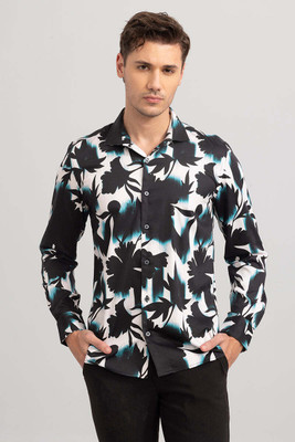 Snitch Men Printed Casual Black, White, Blue Shirt