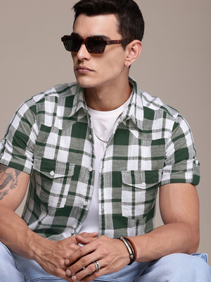 Roadster Men Checkered Casual Dark Green Shirt