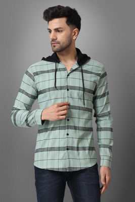Voroxy Men Checkered Casual Light Green Shirt