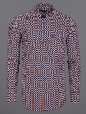 french crown Men Printed Casual Blue, Maroon Shirt