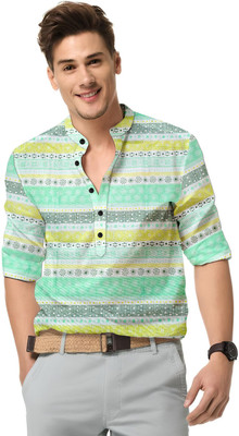 ISUEL FAB Men Printed Casual Light Green Shirt