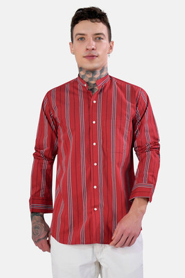 french crown Men Striped Casual Red Shirt