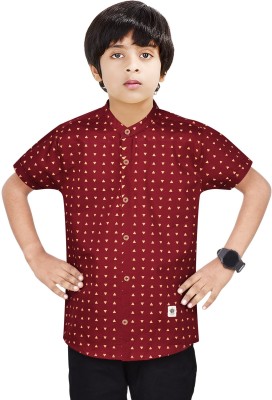 MOHINI CREATION Boys Printed Casual Maroon, Beige Shirt