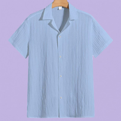 Looksky Men Self Design, Solid Casual Light Blue Shirt
