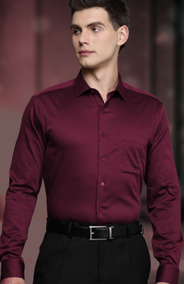 Callibr15 Men Solid Formal Maroon Shirt