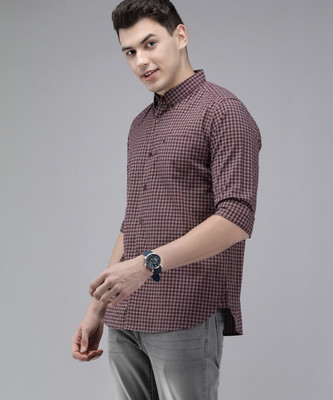 THE BEAR HOUSE Men Checkered Casual Maroon Shirt