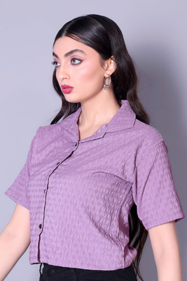 dream believe fashion Women Self Design Casual Purple Shirt