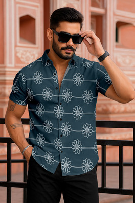 Vastriqe Men Printed Casual Blue Shirt