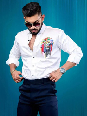 Bridon Creations Men Printed Casual White Shirt