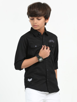 ROCKET SCIENCE Boys Solid Casual Black Shirt