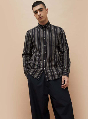 Forca by Lifestyle Men Striped Casual Beige Shirt