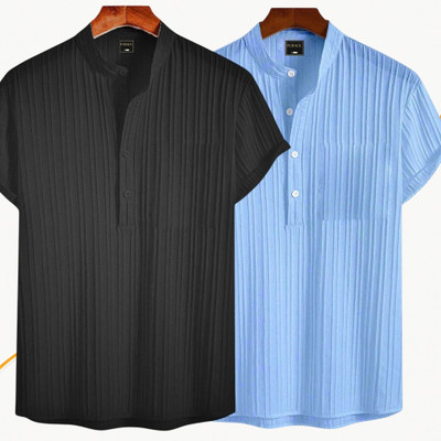 Jenil Fashion Men Self Design Casual Black, Light Blue Shirt