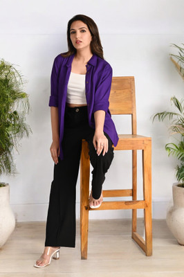 The Trending Company Women Solid Casual Purple Shirt