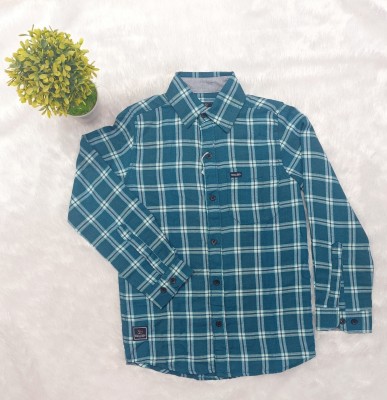 SCULL BOY Boys Checkered Casual Light Green Shirt