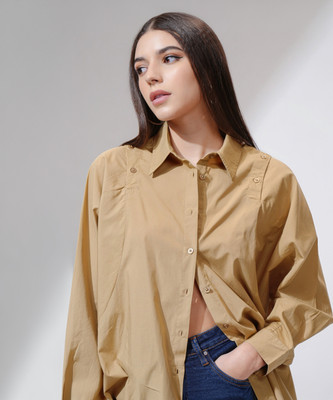 Tokyo Talkies Women Solid Casual Brown Shirt