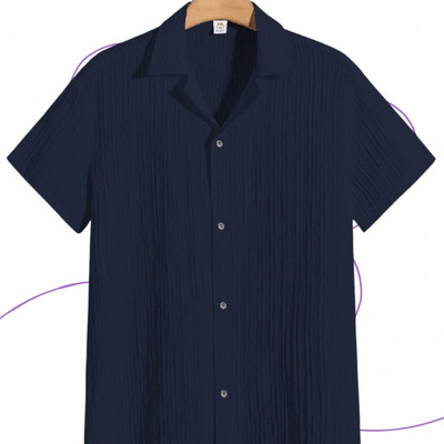 nitafashion Men Solid Casual Dark Blue Shirt