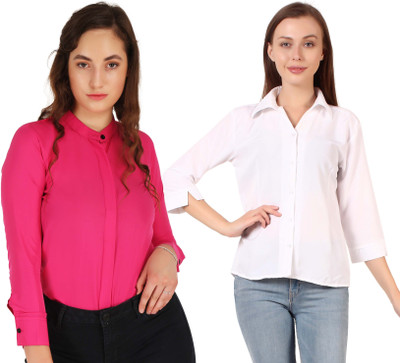 Mamnoon Women Solid Casual Light Green Shirt(Pack of 2)