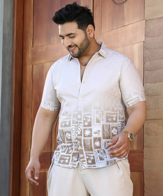 Instafab Plus Men Printed Casual Beige Shirt
