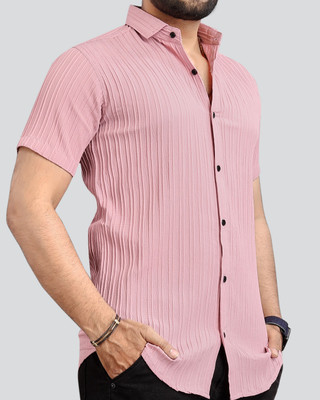 NIVICK Men Self Design Casual Pink Shirt