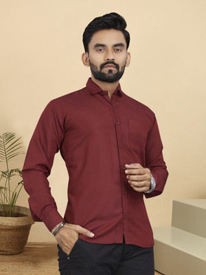 METRONAUT Men Solid Casual Maroon Shirt
