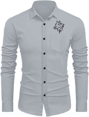 Sanskruti Men Embroidered Casual Silver Shirt