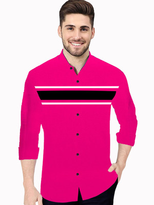 Plum Crazy Men Striped Casual Pink Shirt